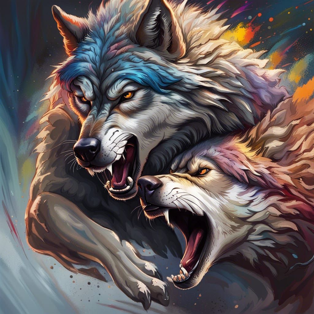 Hyperrealistic Wolf Jujitsu Splash Art