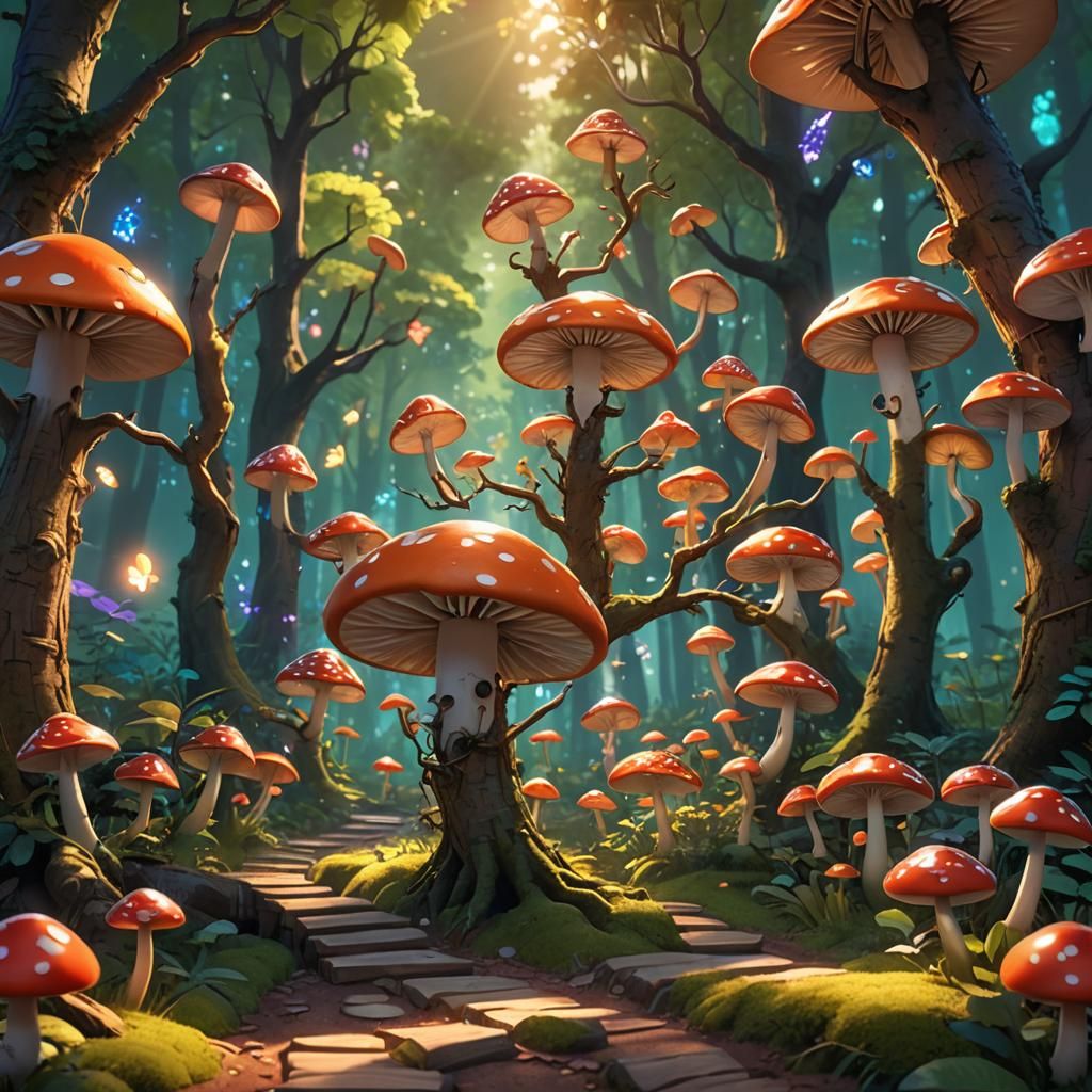 Mushroom Choir Conducted by Branch in Pixar Style