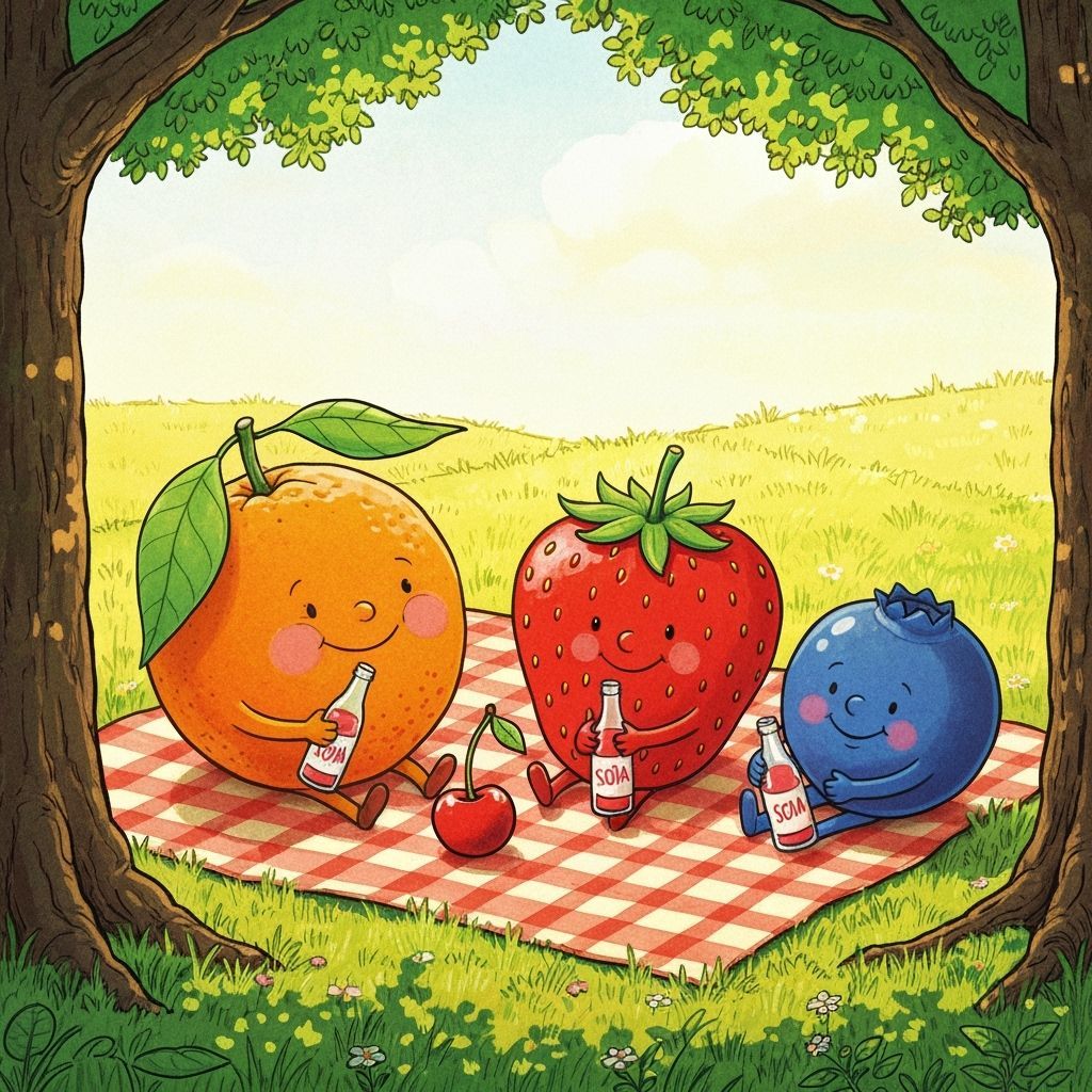Whimsical Fruit Friends Enjoying a Picnic Lunch