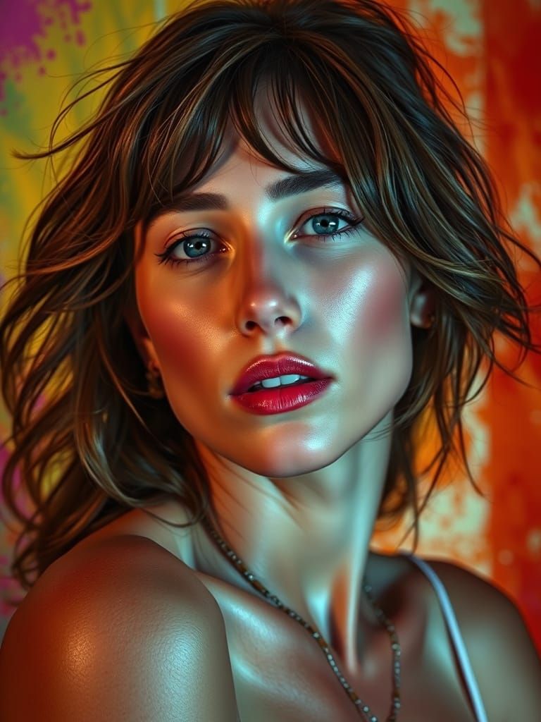 Hyperrealistic Portrait of Young Woman in Splash Art Style