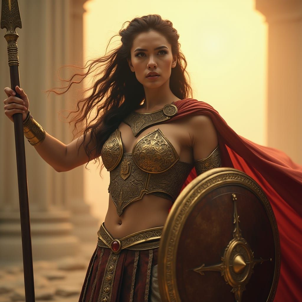 Wisdom and Fierce Determination - Goddess Athena in Epic Arm...