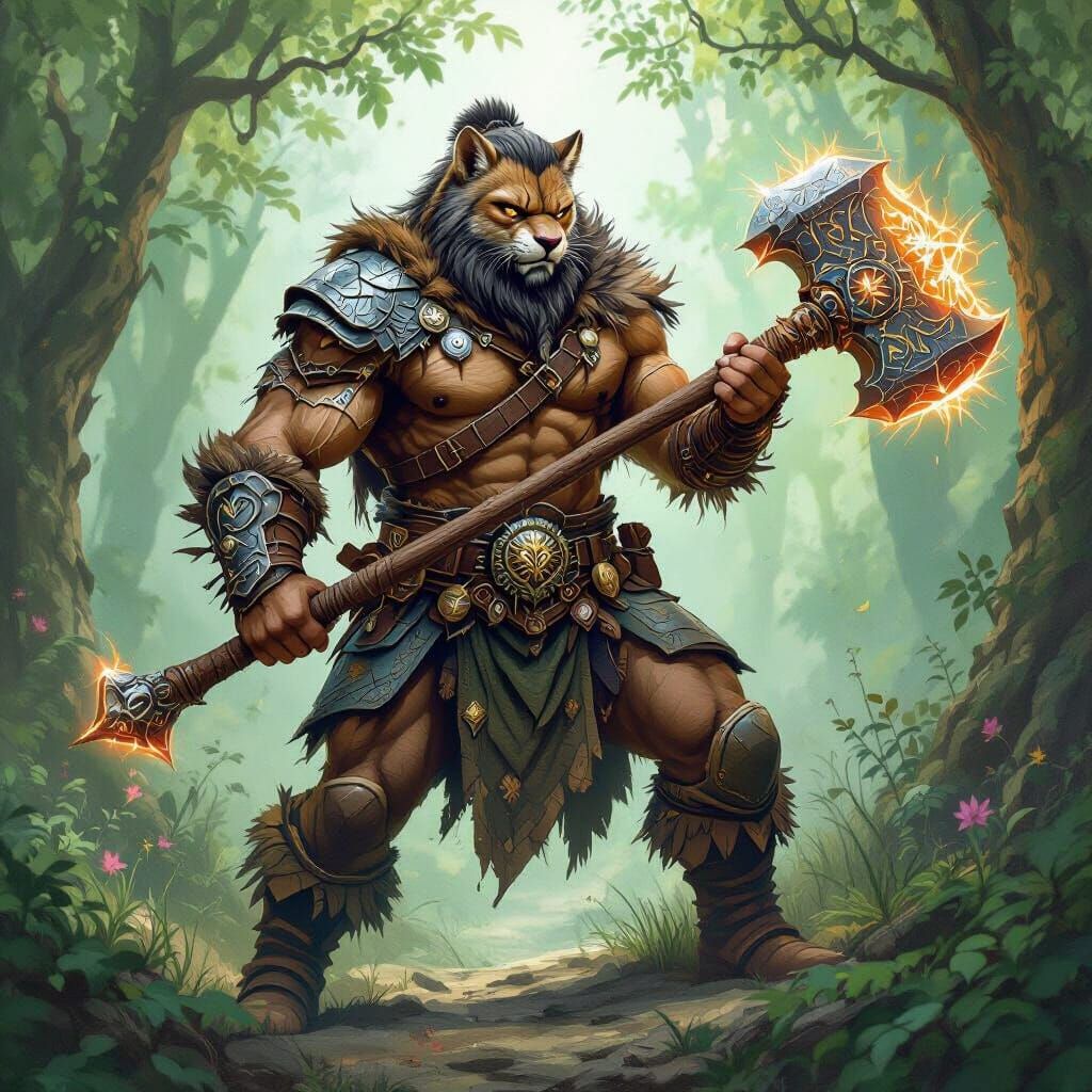 Puma-folk Barbarian Warrior in Druid Forest