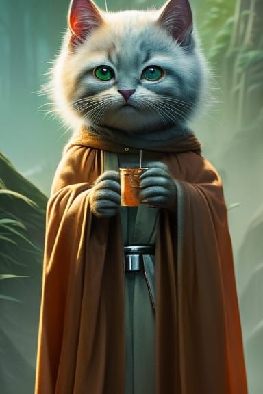 Jedi Kitten with Lightsaber: Hyperrealistic Digital Art