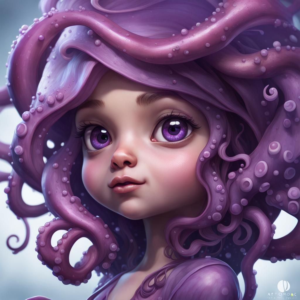 Cute Purple Octopus Portrait in 8K