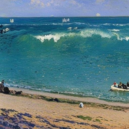 England Beach Scene in Impressionistic Style