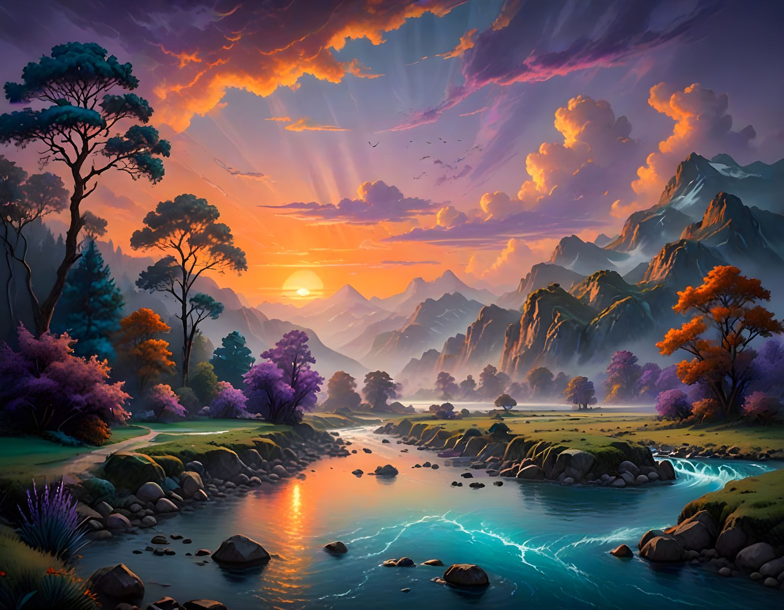 Sunset landscape painting
