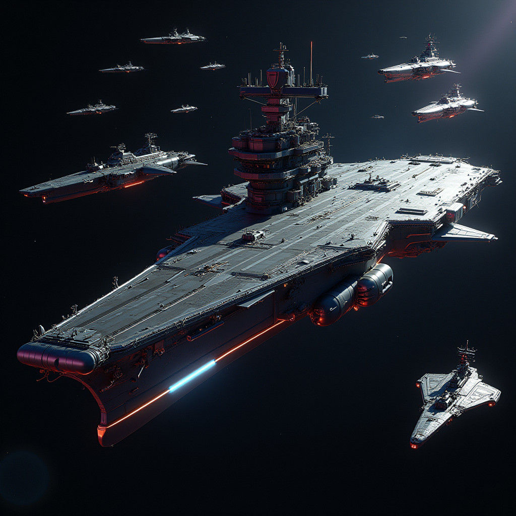 Majestic Spaceship Fleet Soaring Through the Cosmos