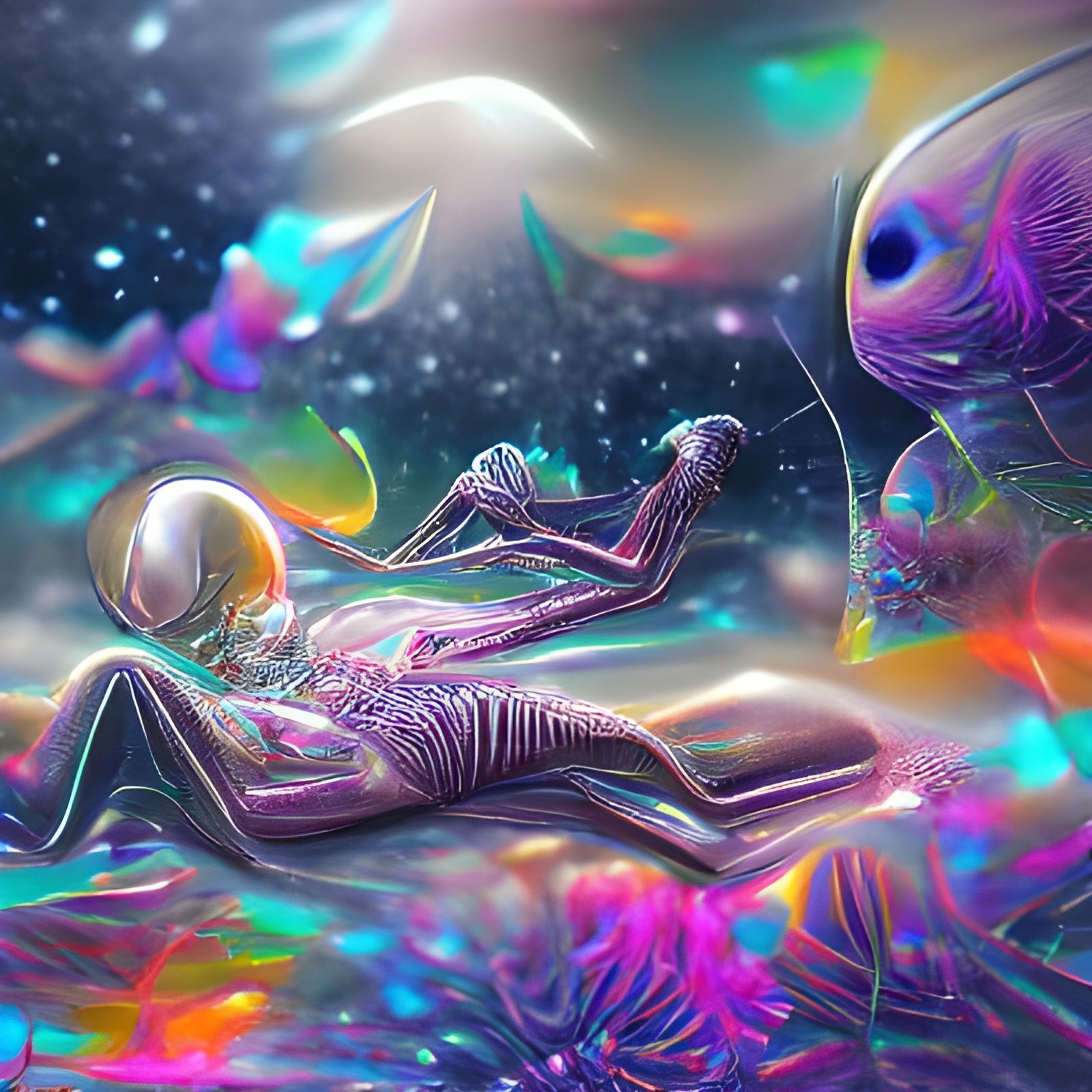 Cosmic Alien Dreamscape in Mixed Media Style
