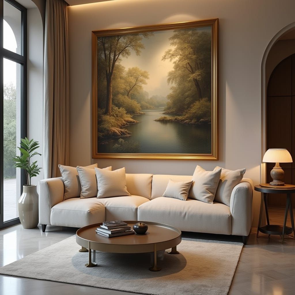 Elegant Living Room with Classical Oil Painting