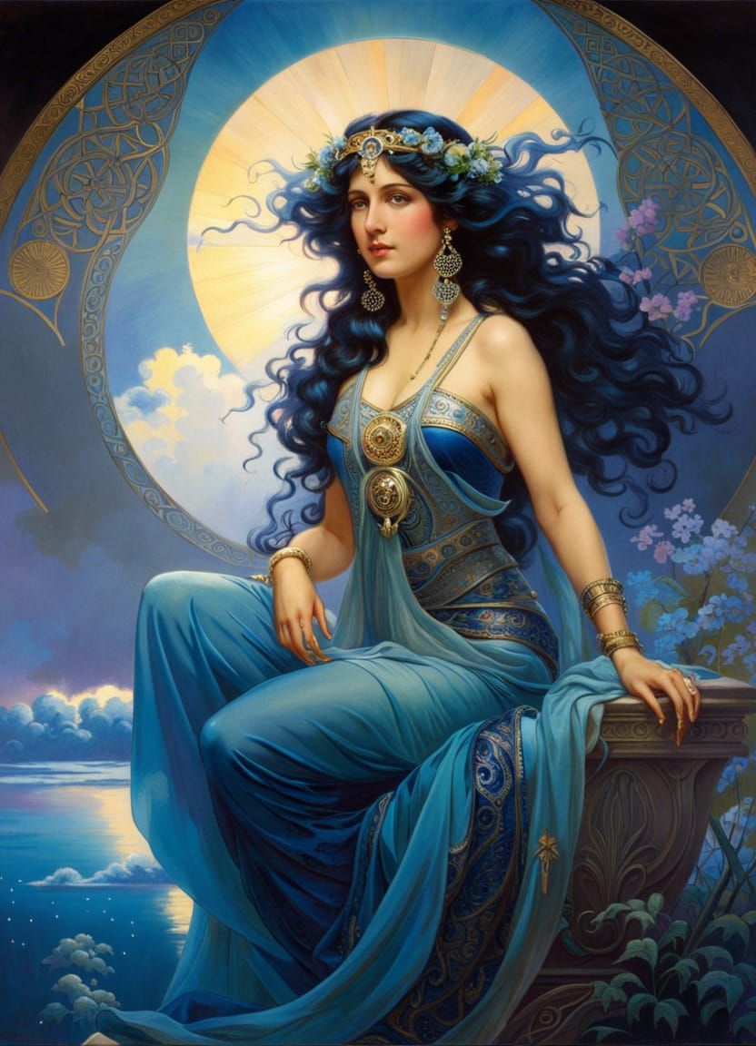 Celtic River Goddess Portrait in Art Nouveau Style