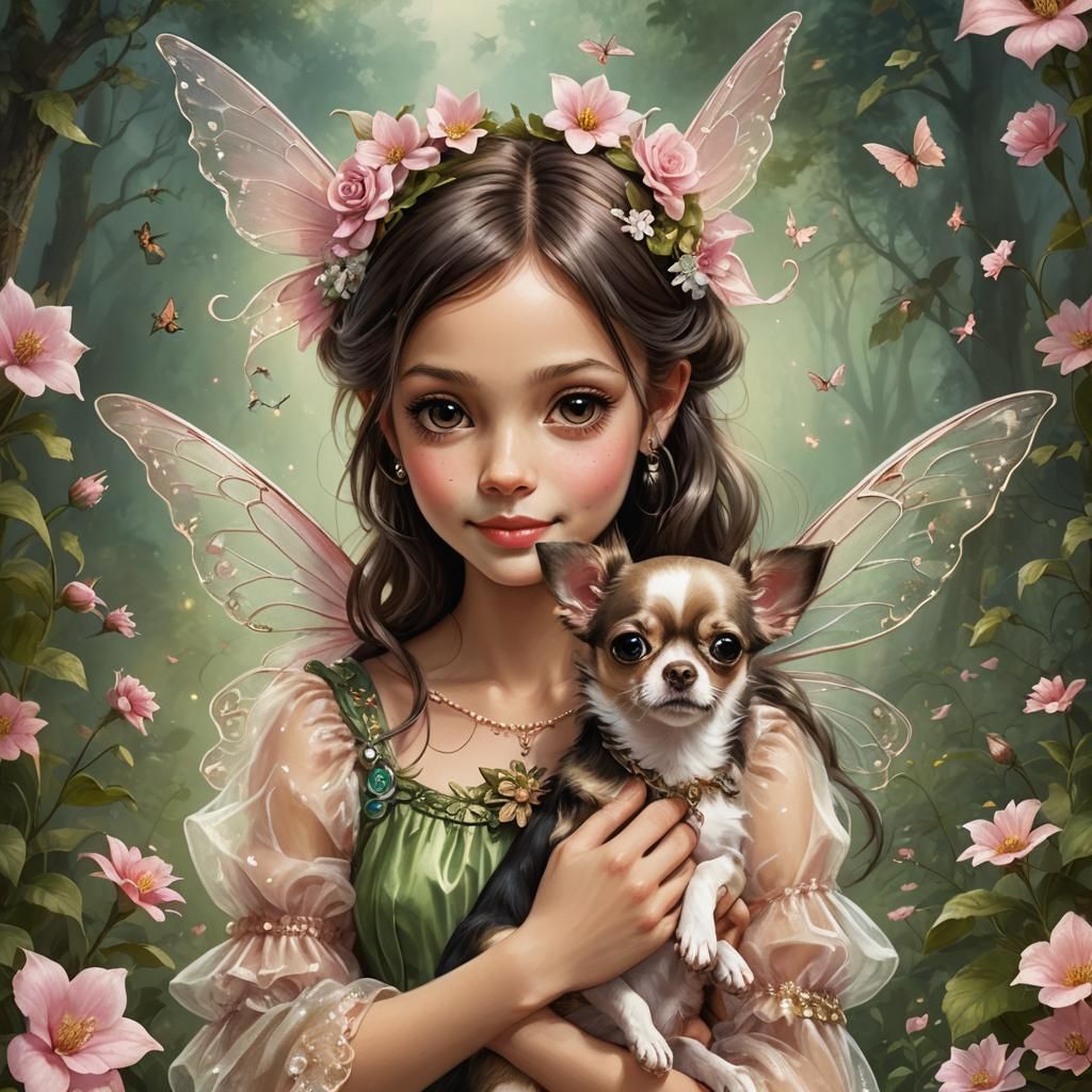 Fairy Holding Chihuahua in her Arms