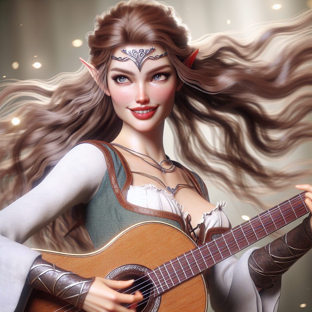 Enchanting Elven Bard Plays a Magical Lute