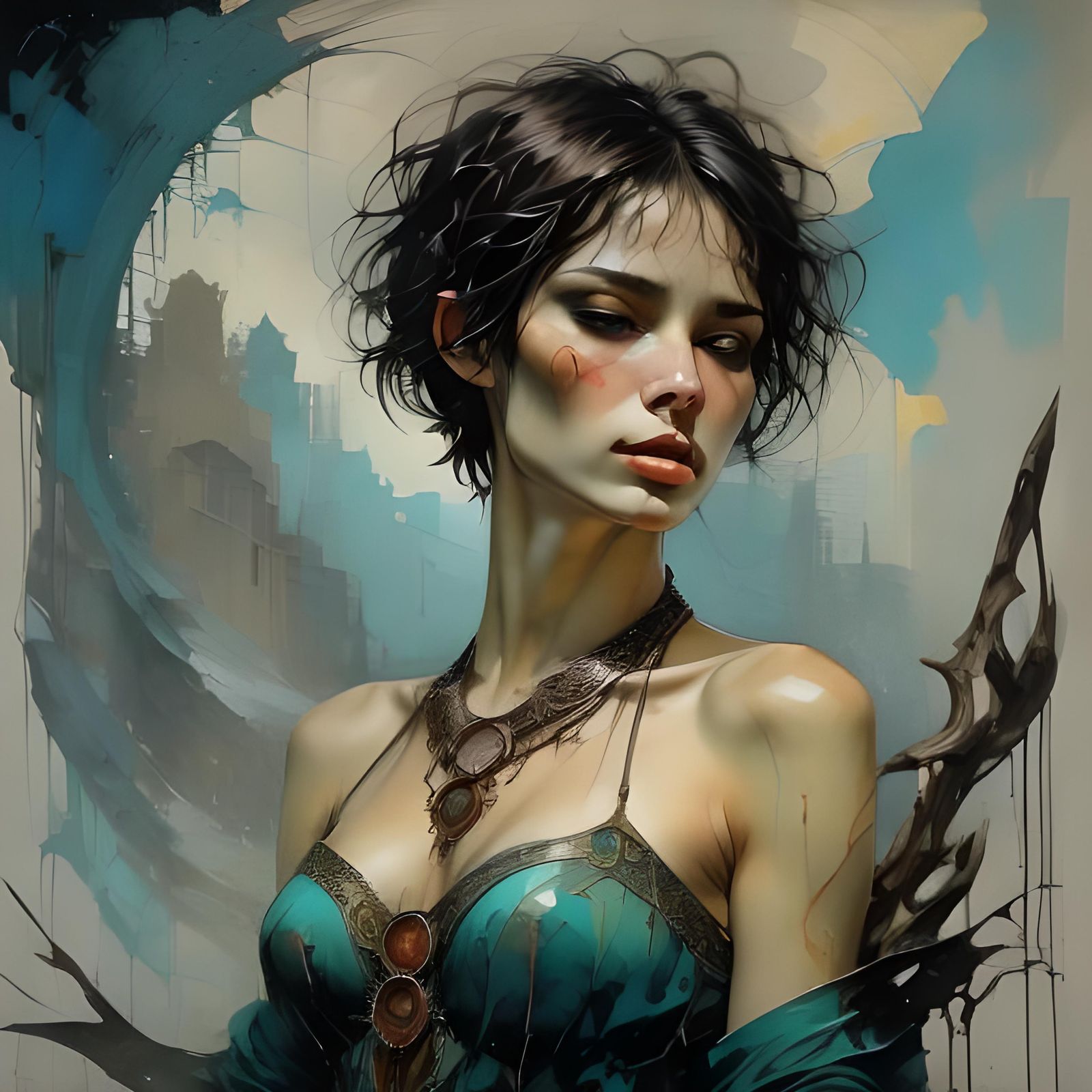 Striking Portrait of Woman with Braided Necklace