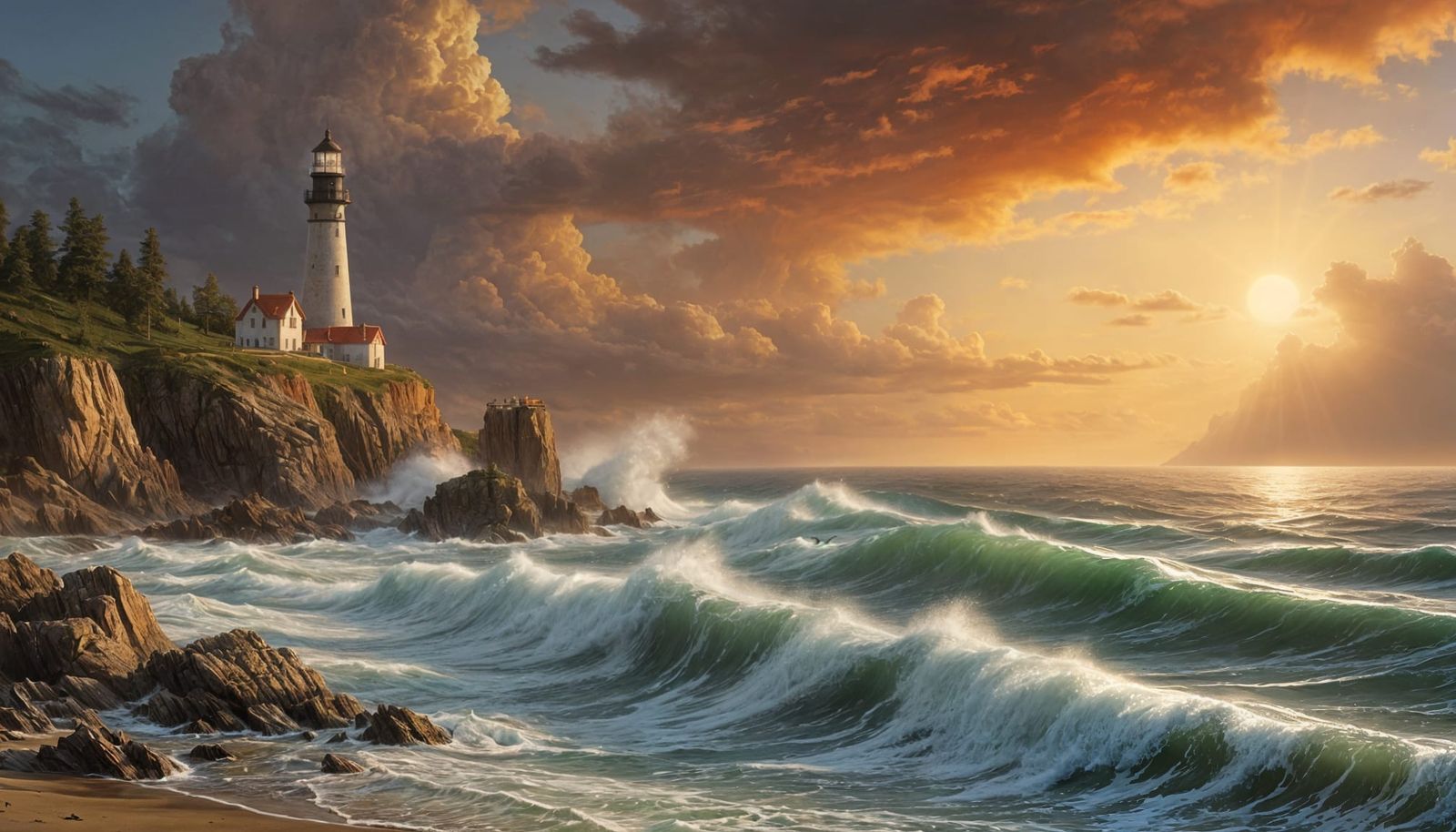 Lighthouse Standing Tall in Stormy Seascape
