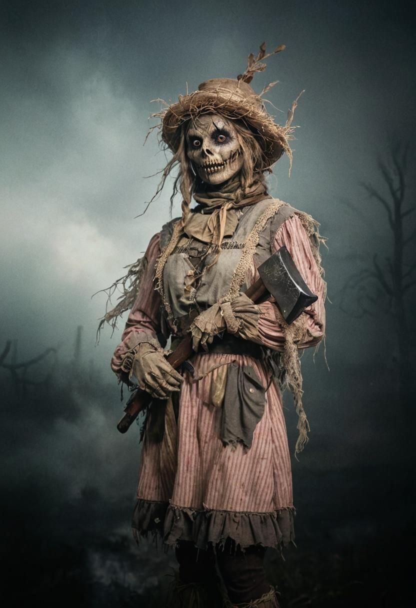Terrifying Scarecrow on a Misty Night