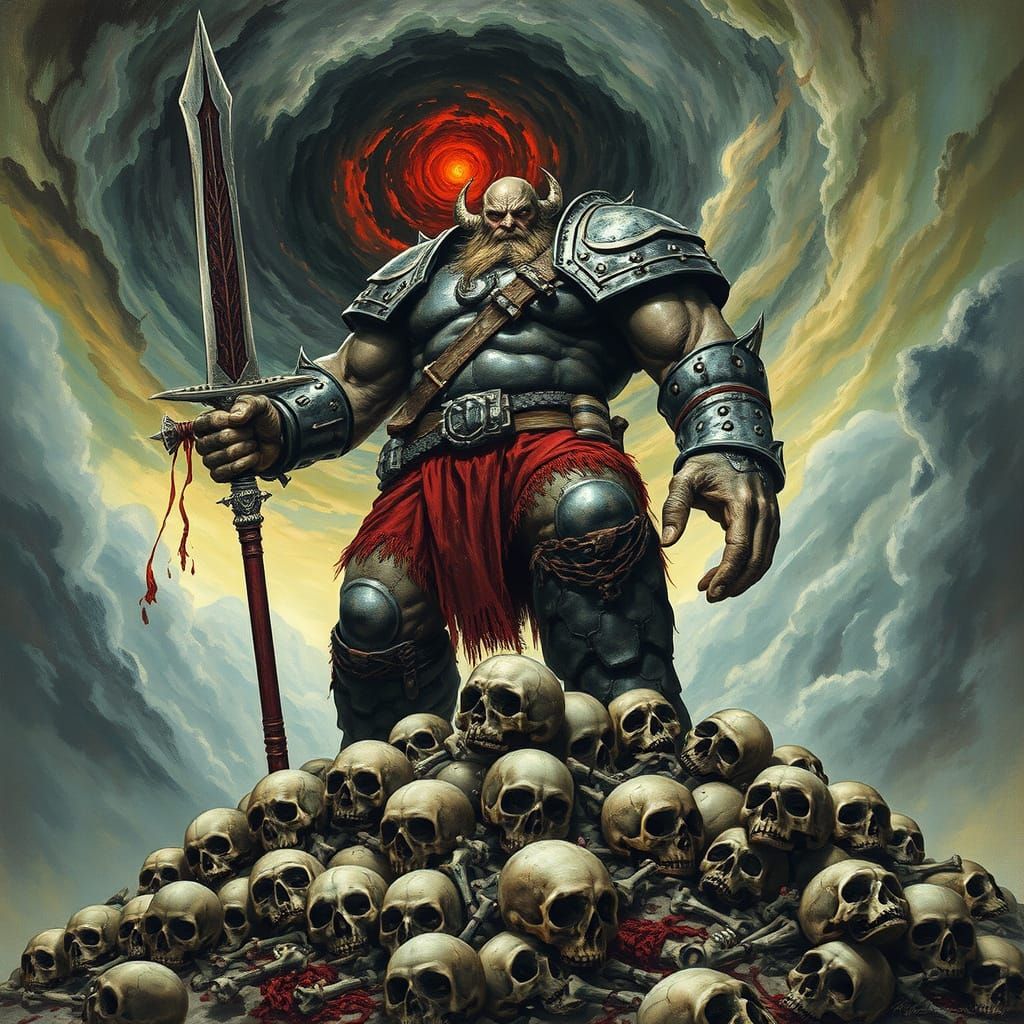 Giant Warrior King of Skulls in Epic Fantasy Style