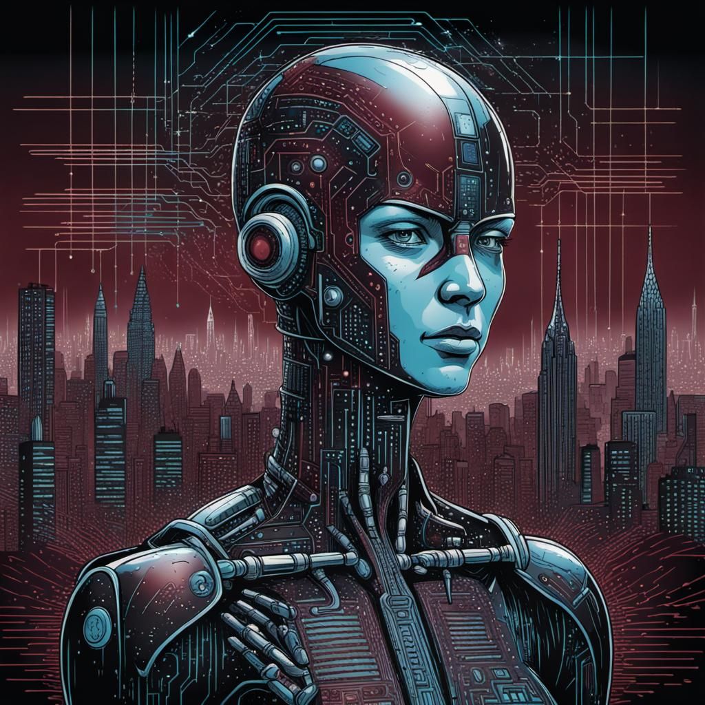 Cyborg Visionary in Gotham Cityscape