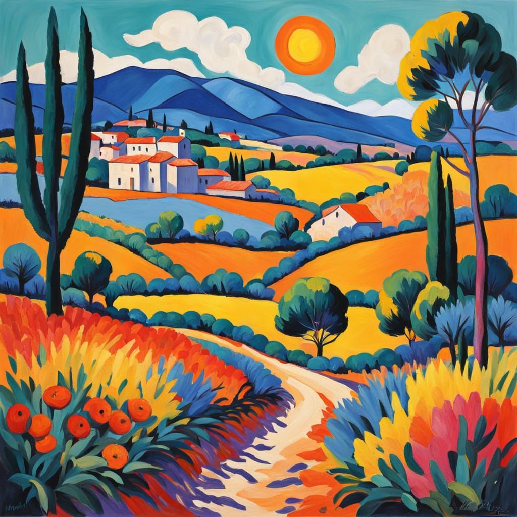 Whimsical Provence Landscape in Fauvist Style