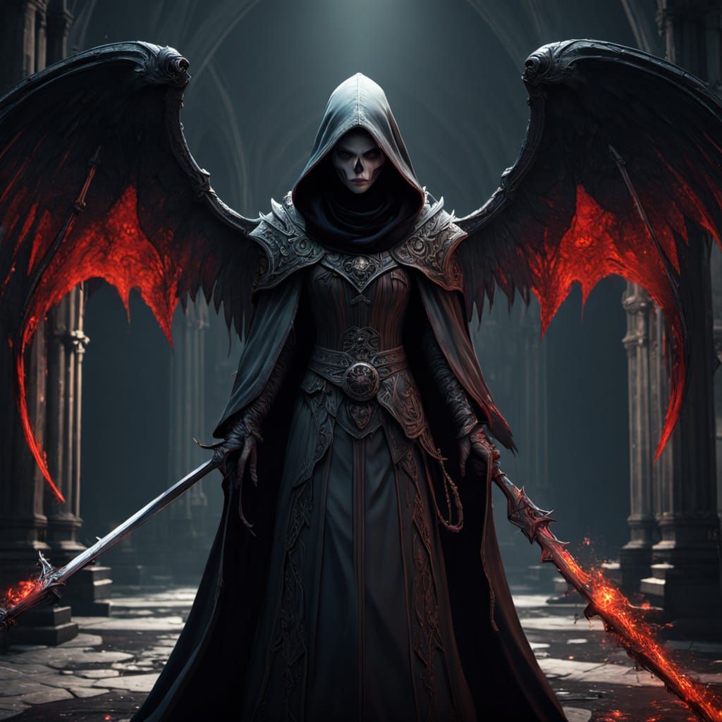 Hyper-Realistic Angel of Death in Bio-Tech Robe