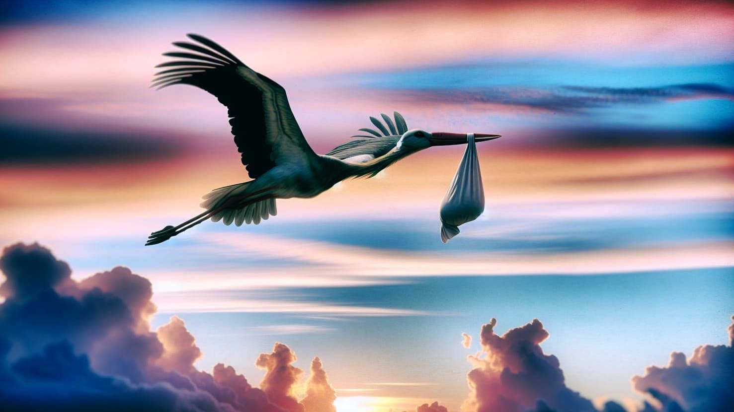 Stork Silhouette Delivers Baby at Sunrise