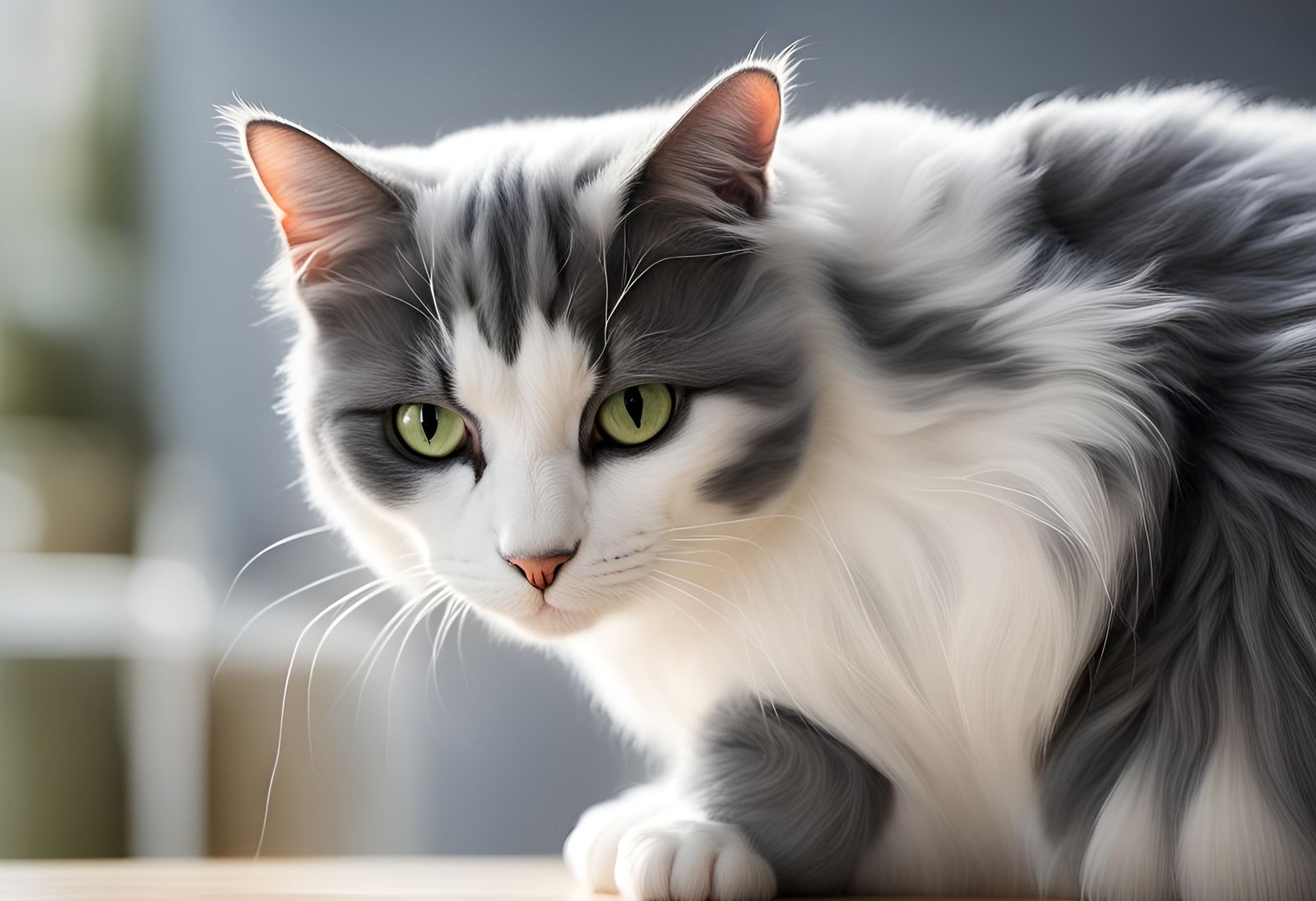 Detailed White and Grey Cat Portrait