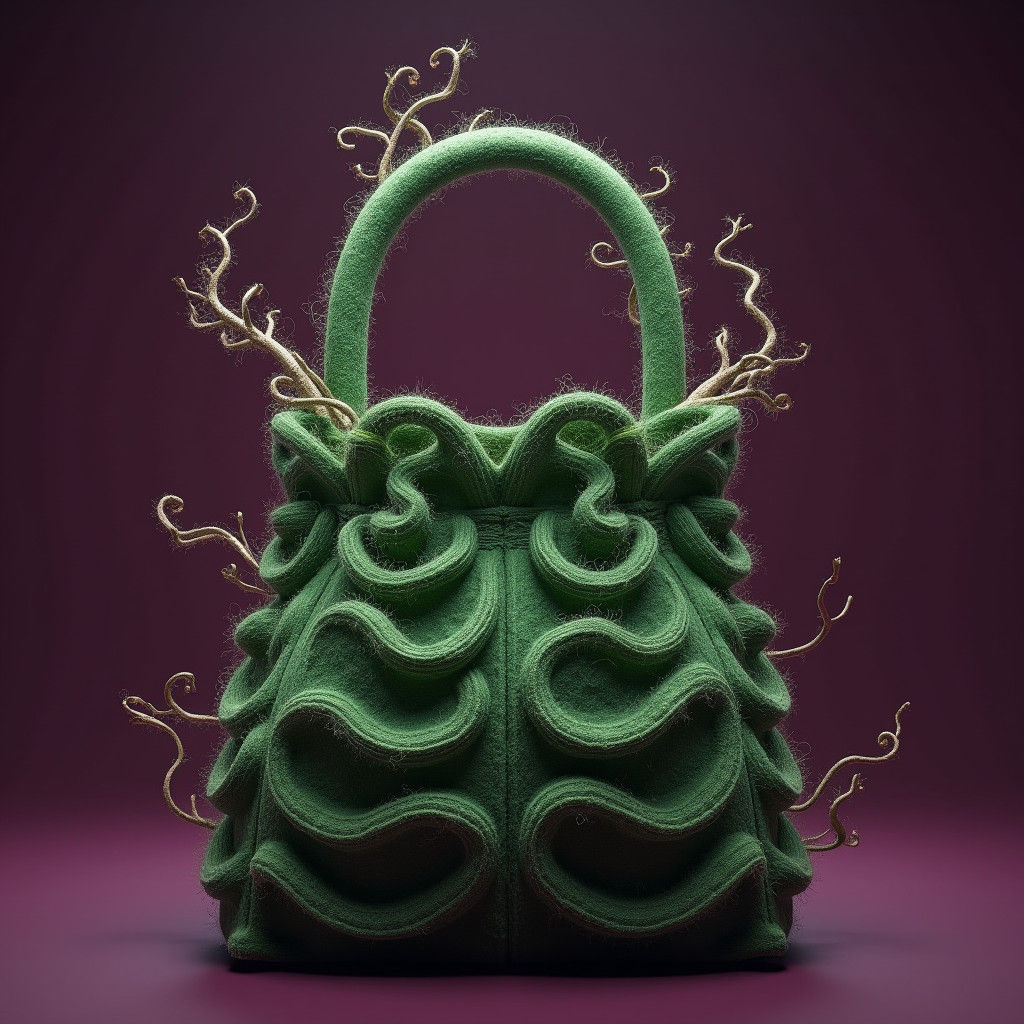 Organic Felt Handbag with Purple Backdrop