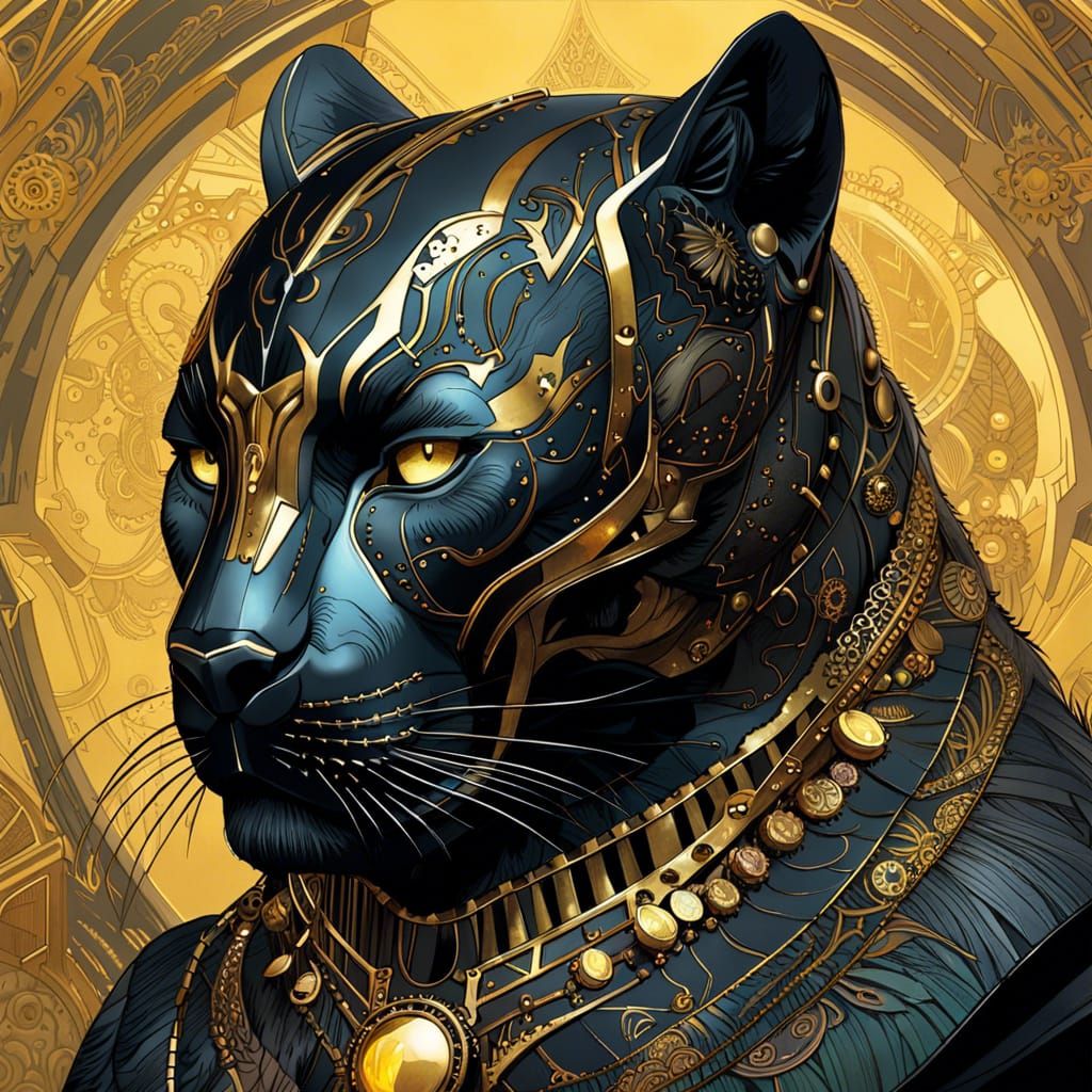 Steampunk Black Panther Digital Painting
