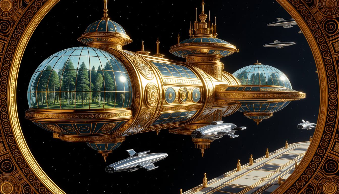 Klimt-Inspired Interstellar Arboretum Space Station