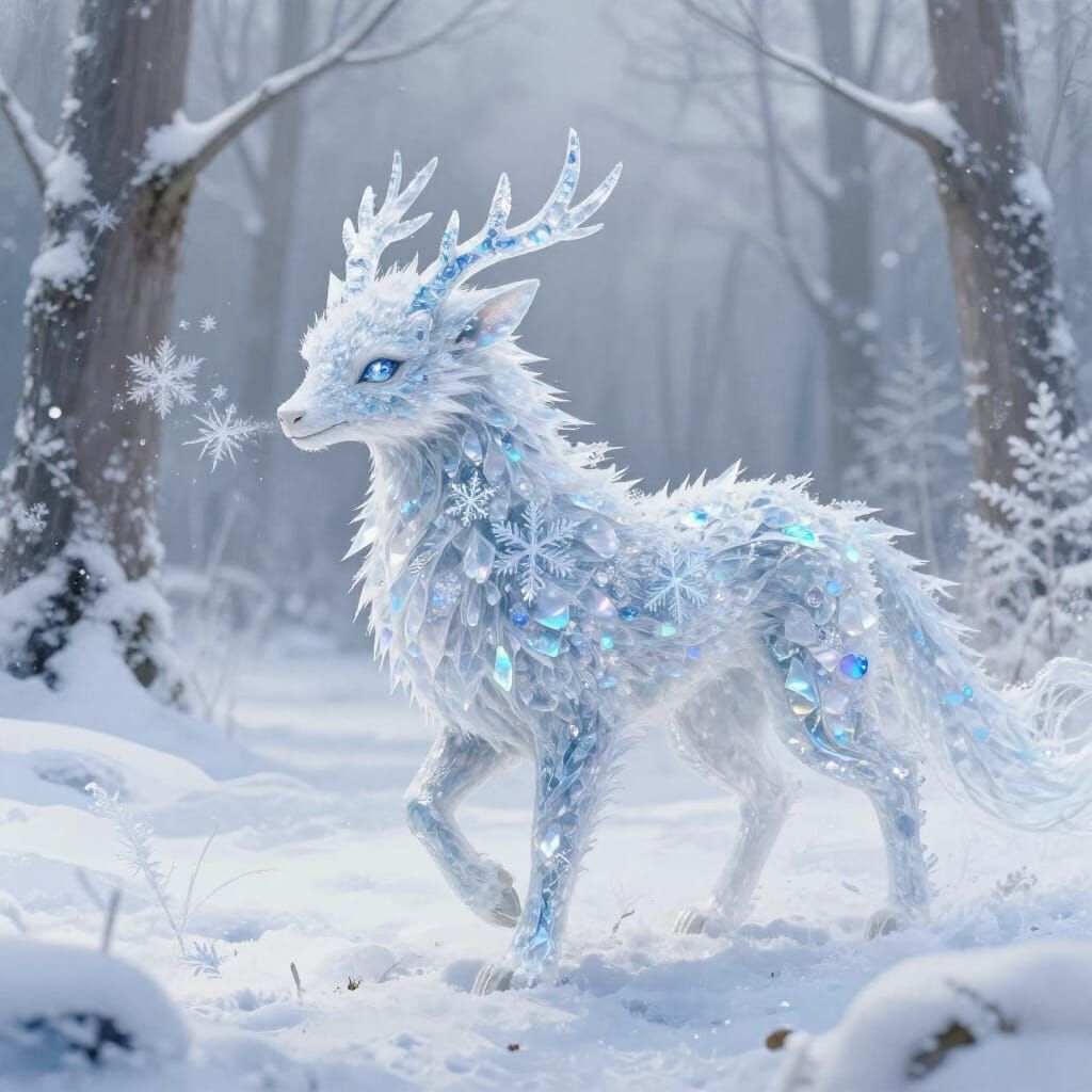 Majestic Snowflake Creature in Winter Forest