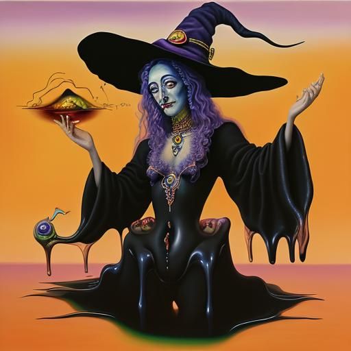 Psychedelic Witch surrealism Salvador Dali matte background melting oil on canvas