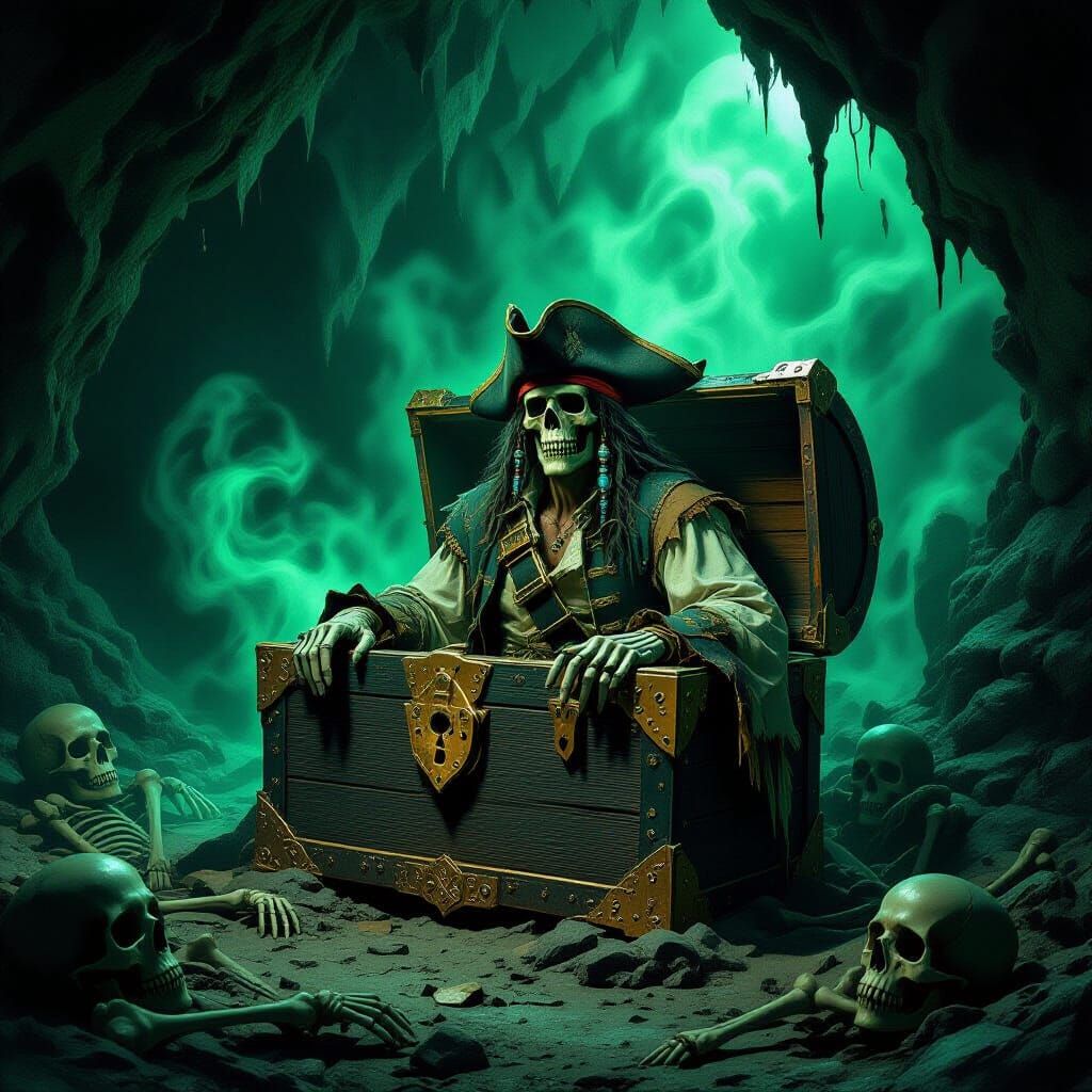 Mysterious Treasure Chest in a Dark Cave