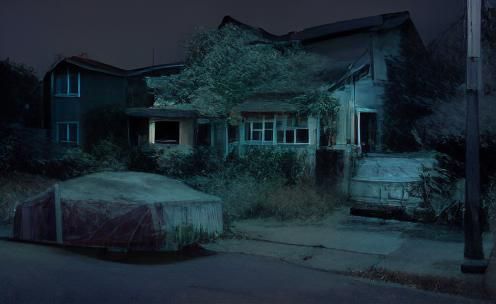 An empty house in the middle of the night