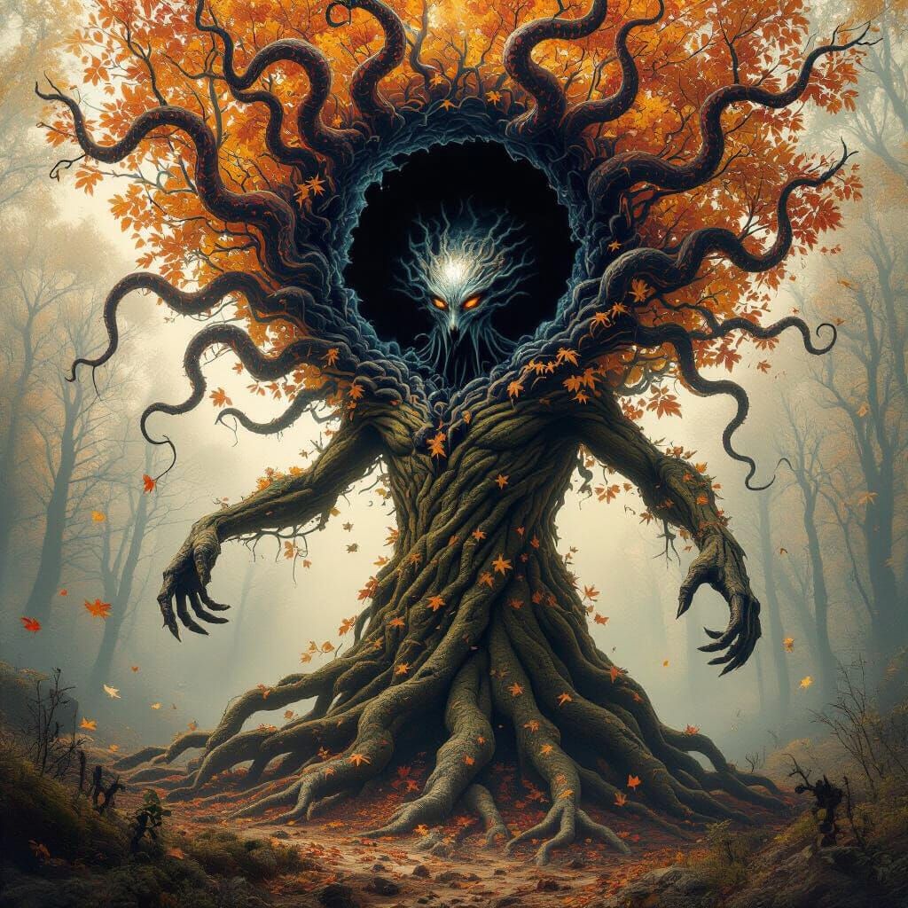 Cosmic Horror Emerges from Black Hole in Surrealist Style