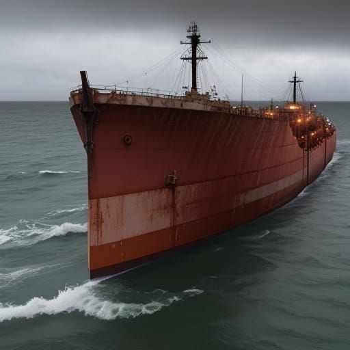 Ghostly Oil Tanker in Rainstorm on Lanai