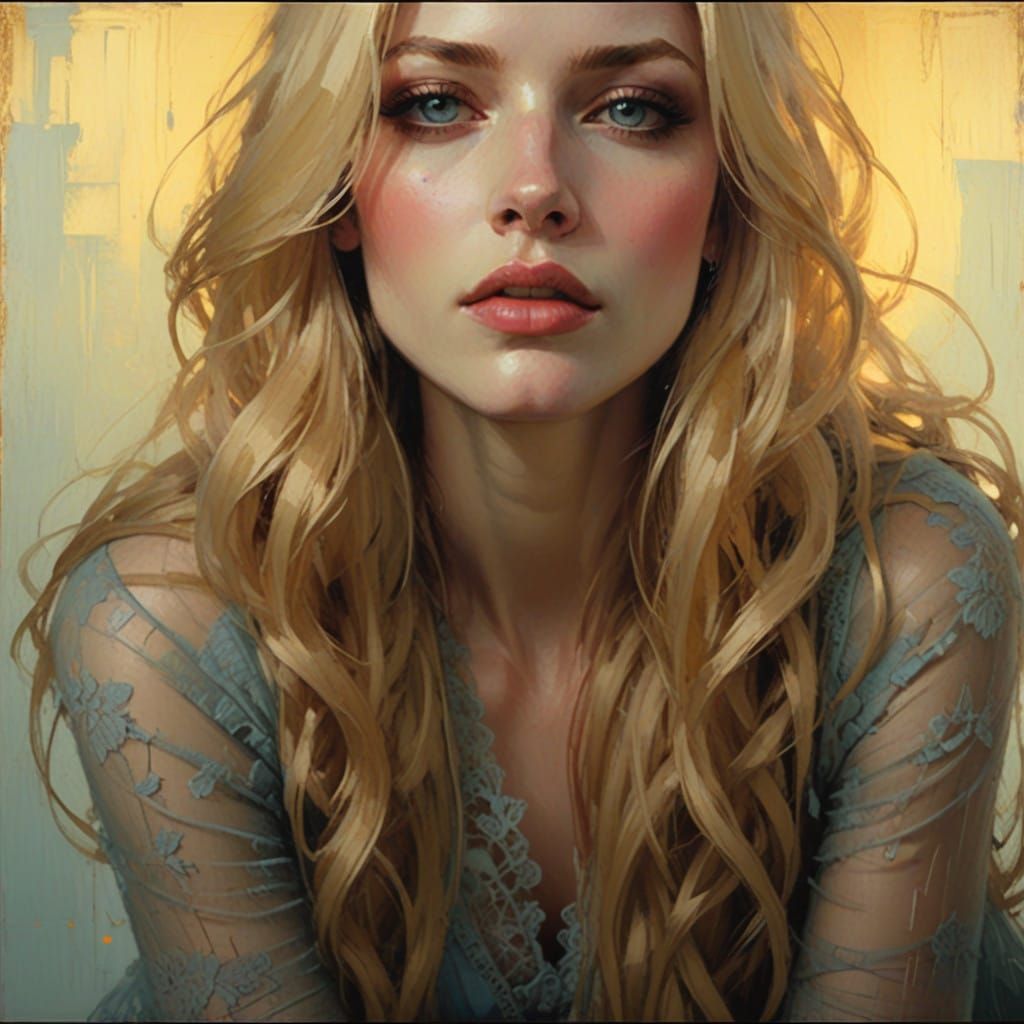 Serene Blonde Beauty in Impasto Oil Paint