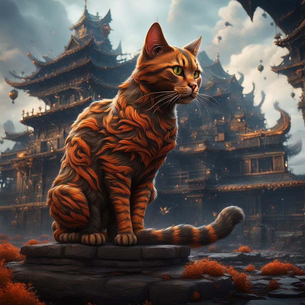 Calico Cat with Black Aura: Digital Art