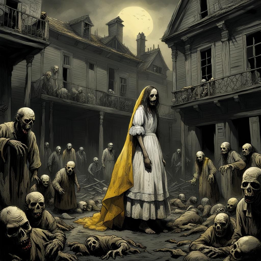 Surreal Zombie Pitufa in a Haunted Village of Fungal Huts