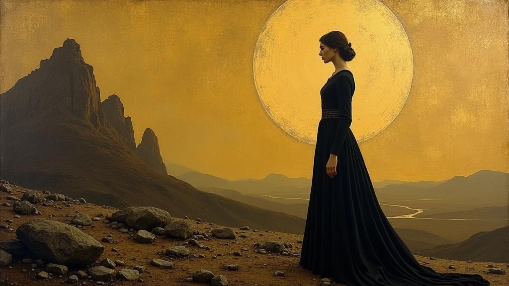 Mary Shelley in Bleak Landscape, as Medieval Art