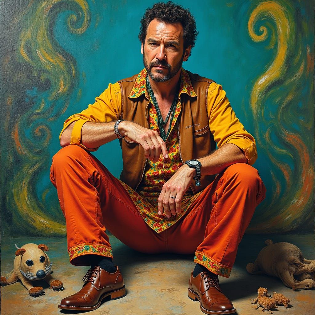 Man in Dreamlike Landscape, in Chagall Style