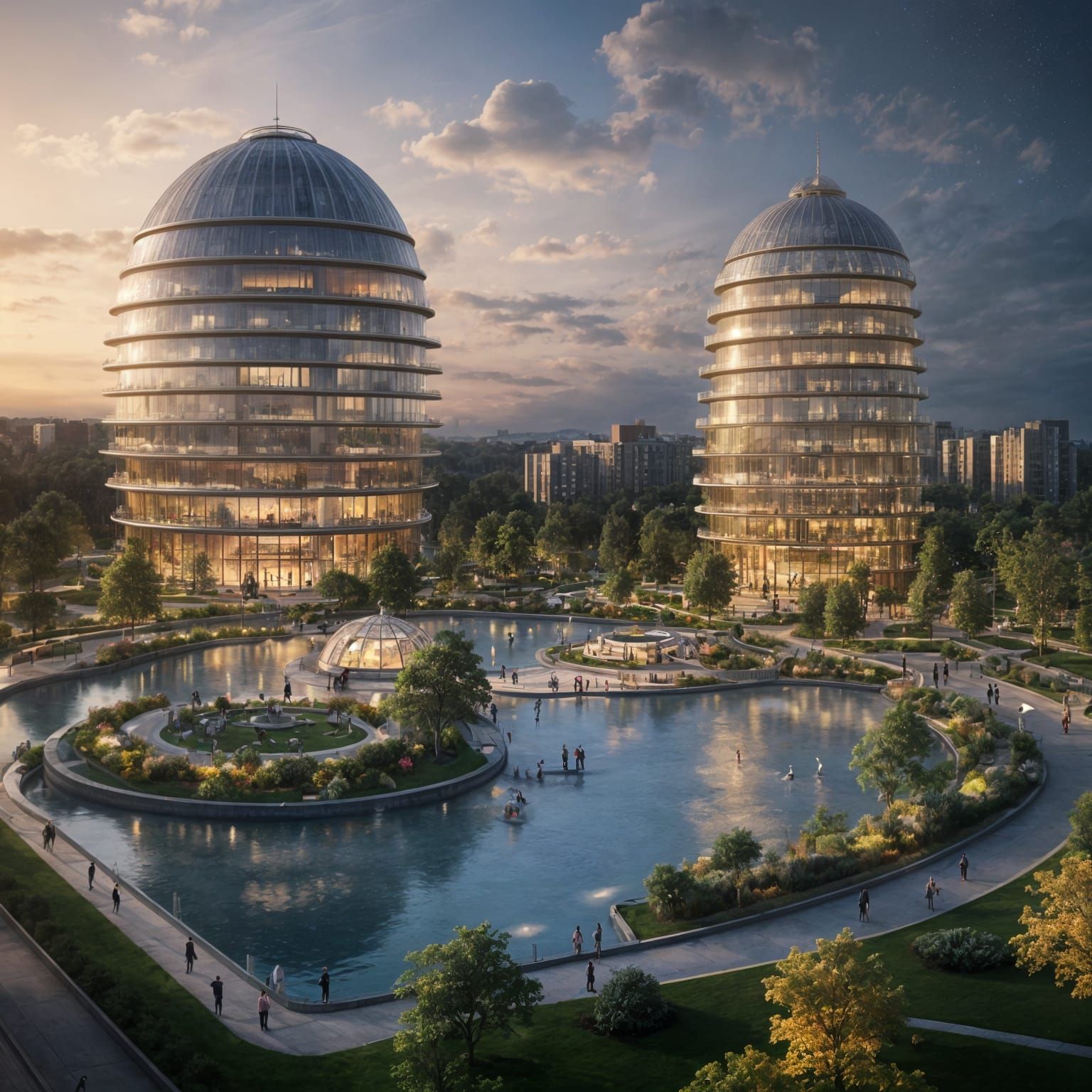 Futuristic Hyperboloid Towers with Skywalks