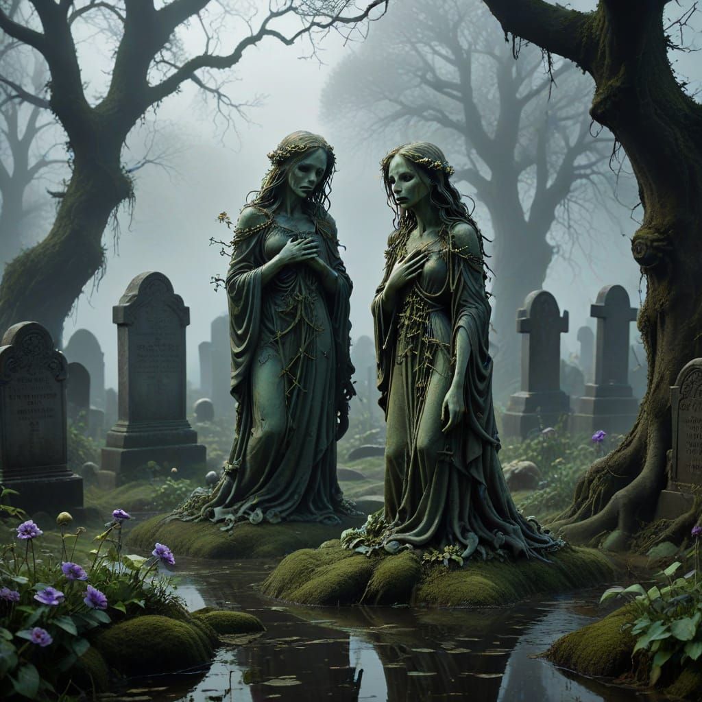 Eerie Overgrown Garden with Bioluminescent Fungi