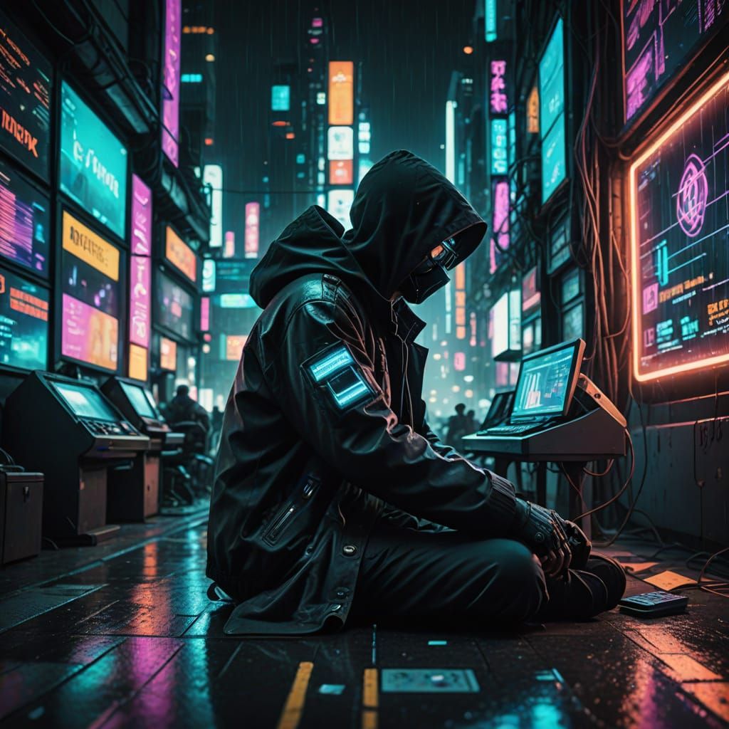 Cyberpunk Hacker in Neon Metropolis