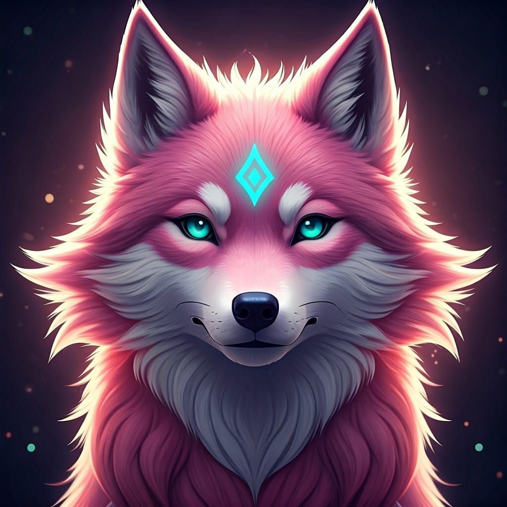 Adorable Pink Anime Wolf in 3D Rendered Style