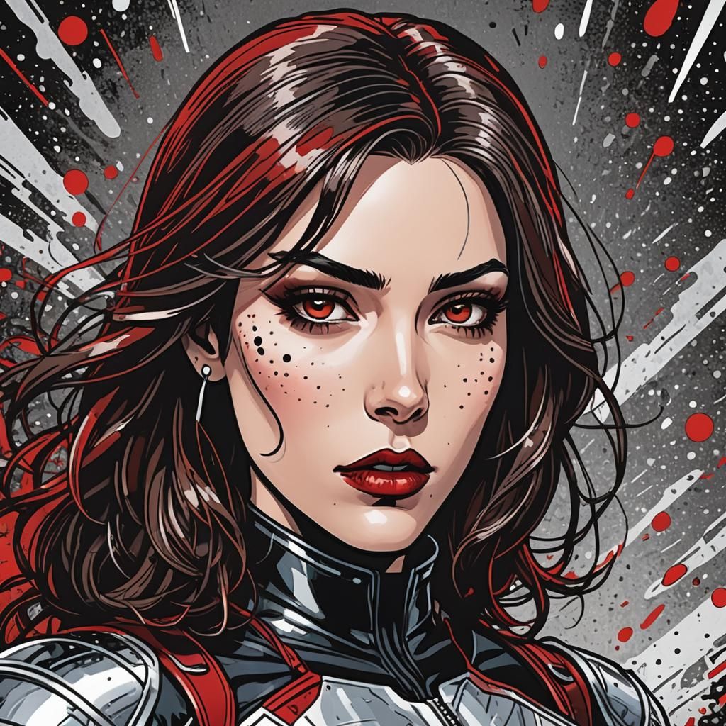 Brunette Assassin Girl in Retro Comic Book Style