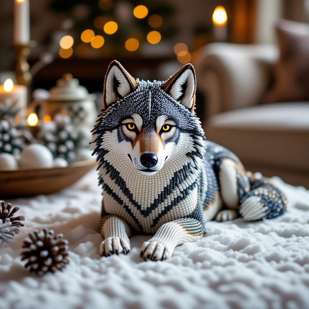 Beaded Wolf Winter Landscape Still-Life