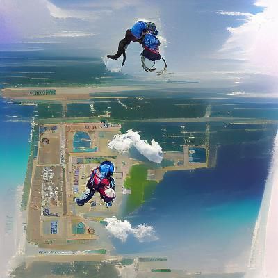 Skydiver Descending Through Blue Sky