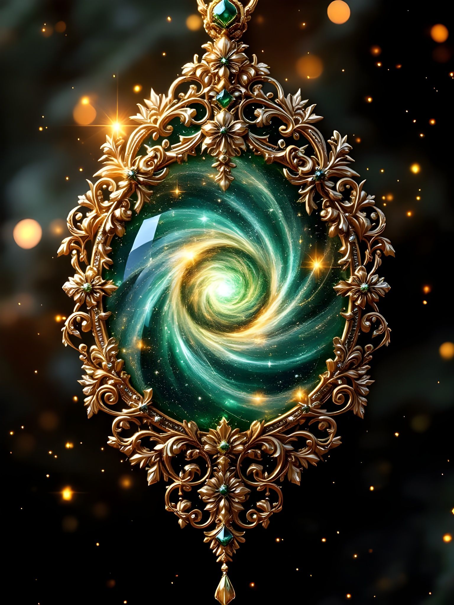Ethereal Jade Amulet with Galaxy within