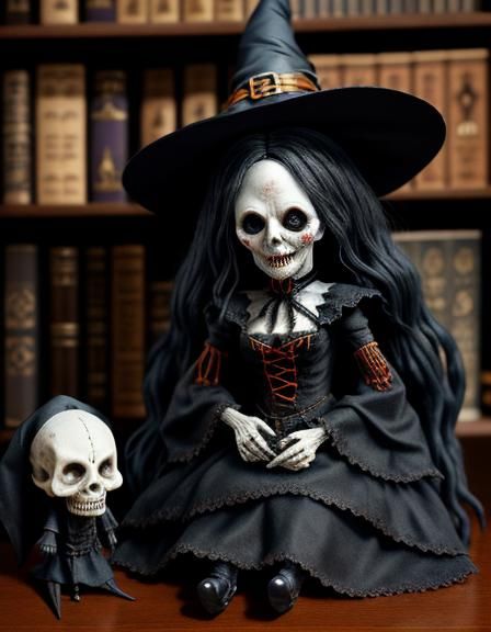 Nightmarish Witch Doll Amongst Halloween Decor