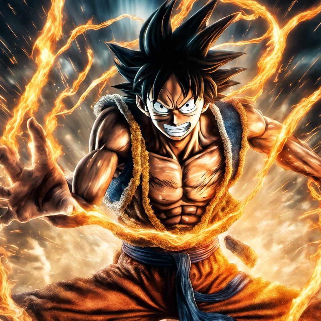 Luffy Super Saiyan Kamehameha: Hyperrealistic 64MP Image