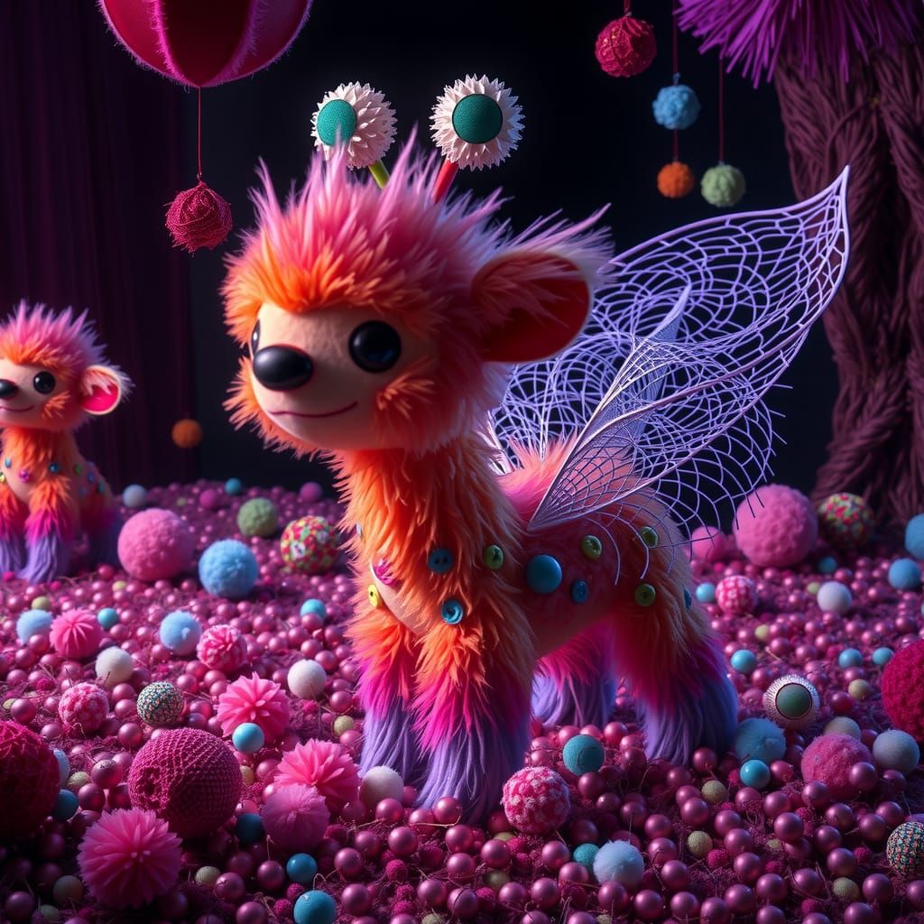 Colorful Pom-Poms in Whimsical Art Style